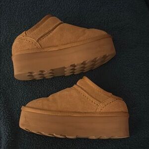 Tan Chunky Platform Mules with Rugged Sole